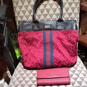 New Tommy Hilfliger Red Signature Tote Plus New Red TH Wallet